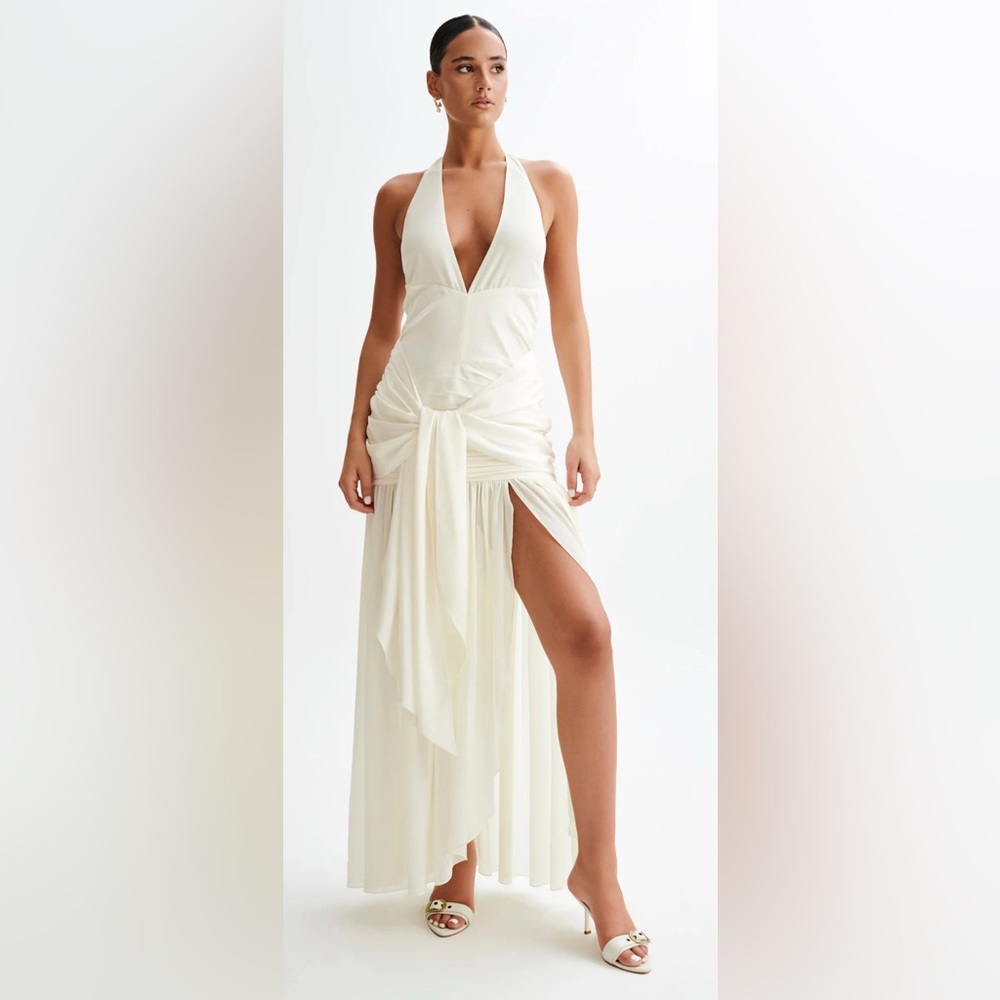 Graziana Satin Chiffon Plunge Maxi Dress